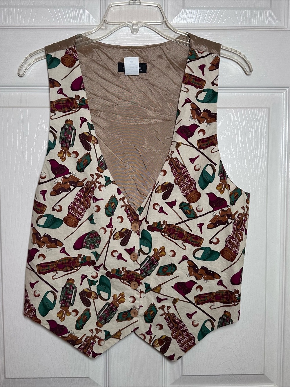 Vintage Women’s Robyn-Lyn Vest Golf Theme Print Tie Back Button Front Size L/XL
